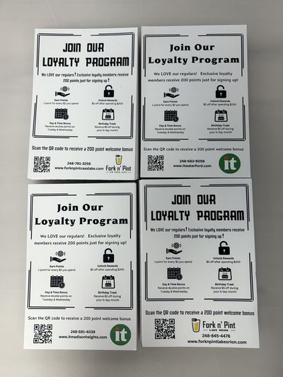 Fork n' Pint. Loyalty program signs